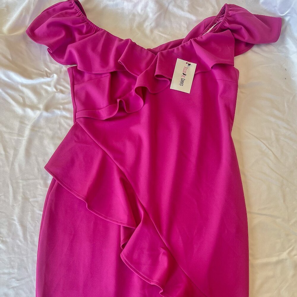 Symphony+ Pink Ruffle Off the Shoulder Sleeve Mini Cocktail Dress NWT Plus Size
